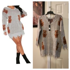 Fashion Nova Distressed Teddy Bear Sweater